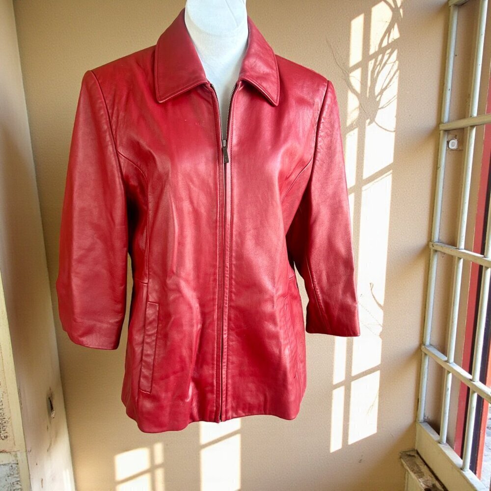 Liz Claiborne Vintage Red Leather Full Zip Jacket Size Large